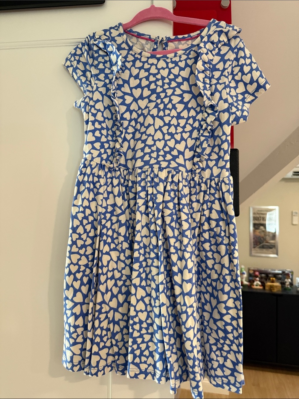 Mini Boden Blue and White Heart Print Dress